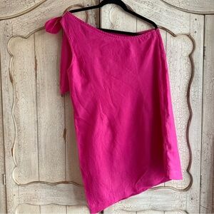 J. Crew Linen Pink One-Shoulder Dress